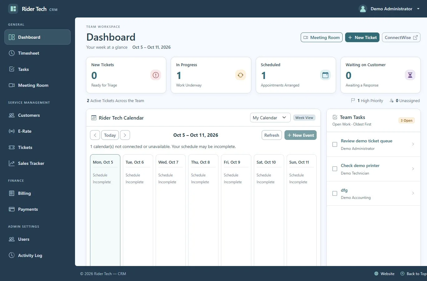 Rider Tech CRM desktop dashboard preview