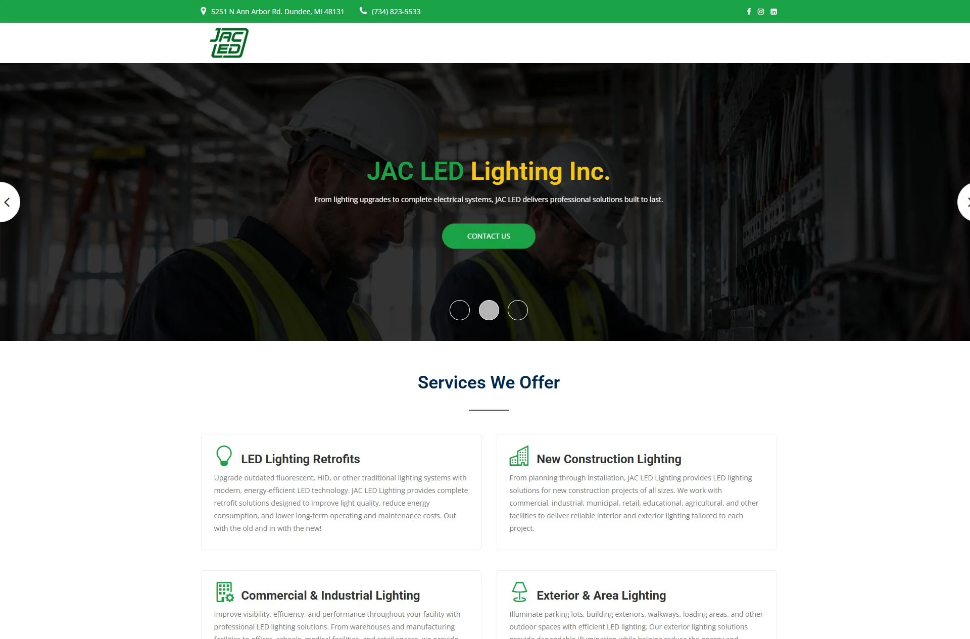 JAC LED desktop website preview