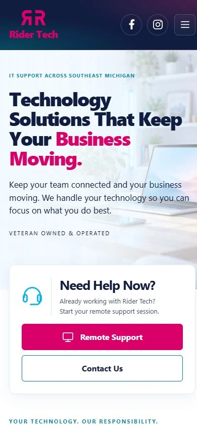 Rider Tech mobile website preview